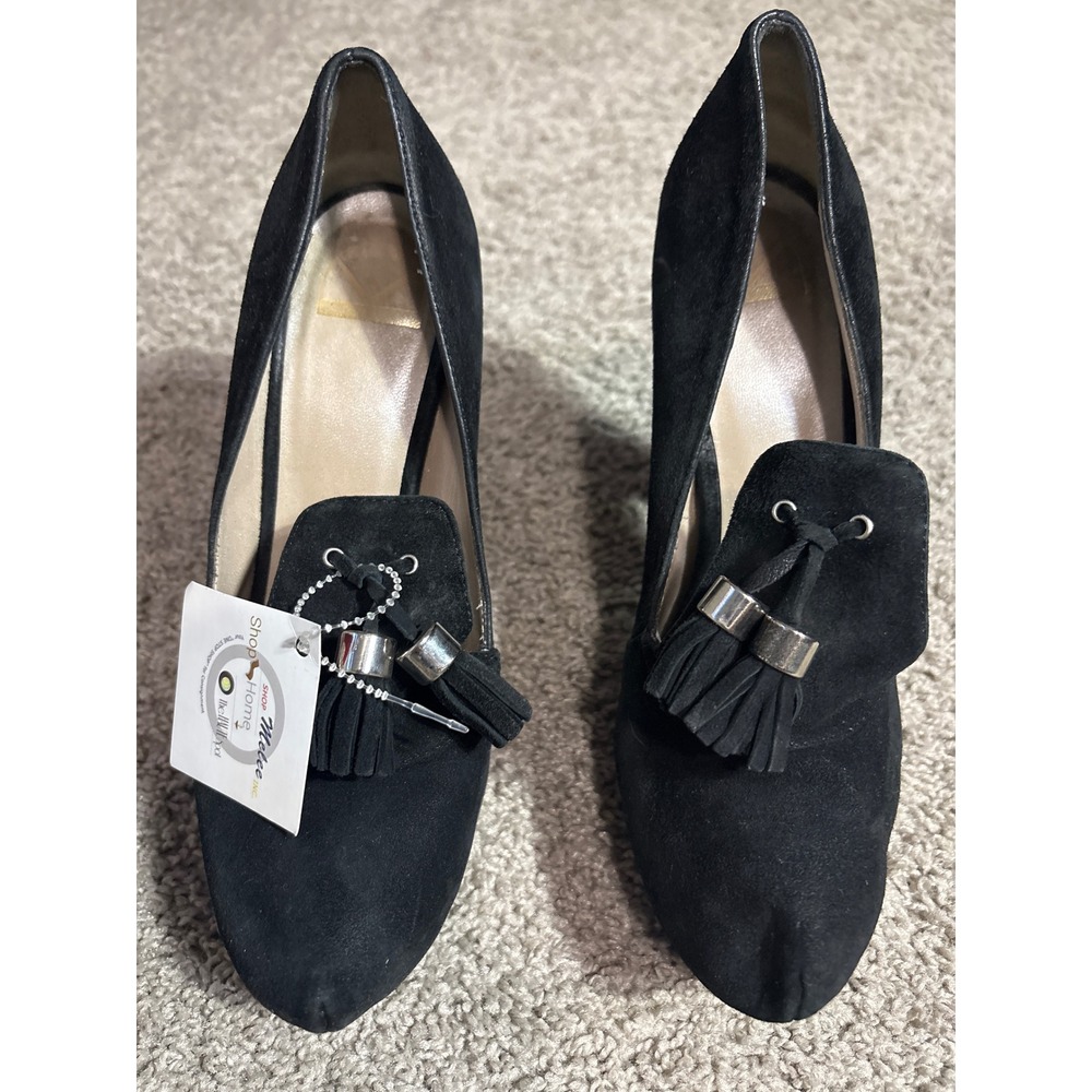 Dee Keller Black Suede Tassel Kiltie size 37 Pumps Blue Sole Heels Women